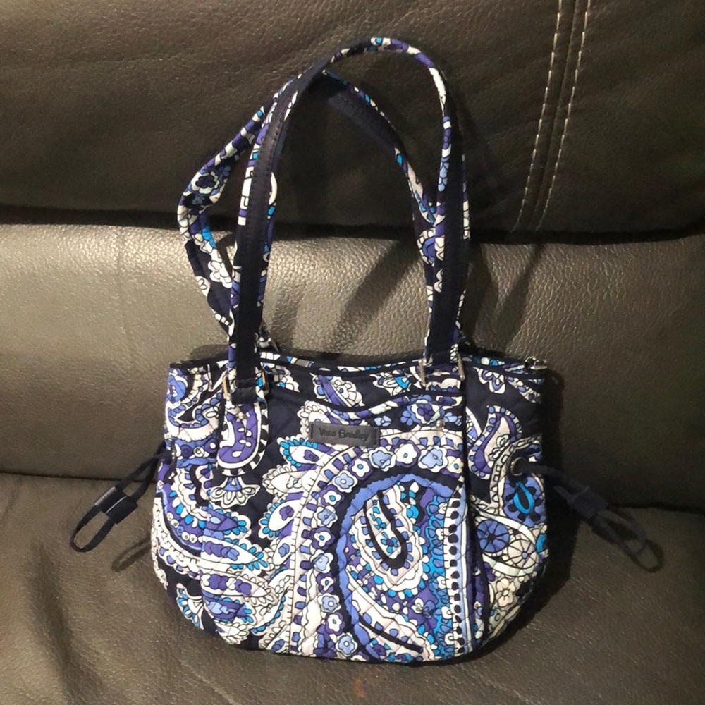 Vera small blue and black paisley satchel